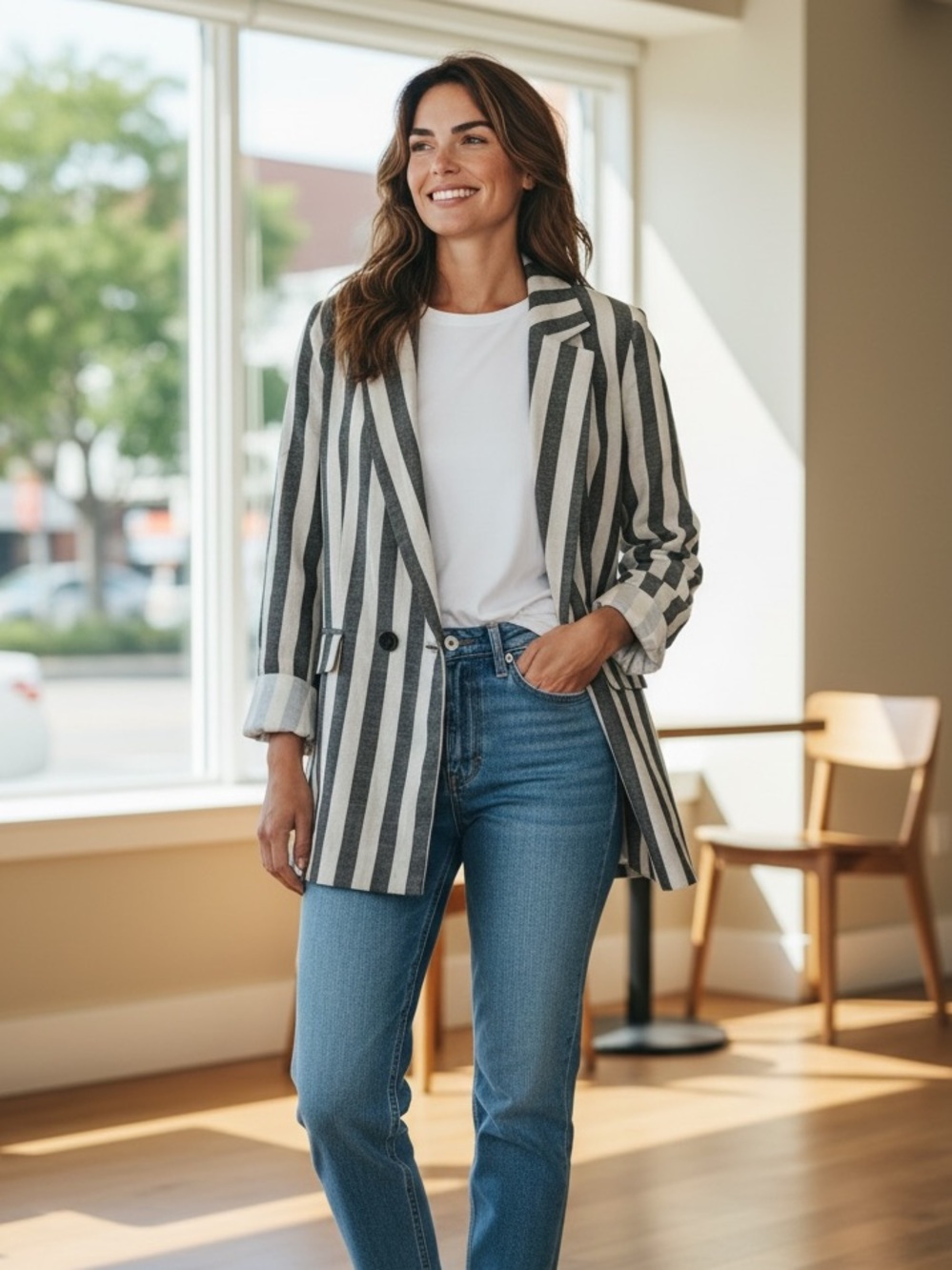 NWT $180 Nasty Gal Large striped blazer Striped Double-Breasted Blazer Jacket